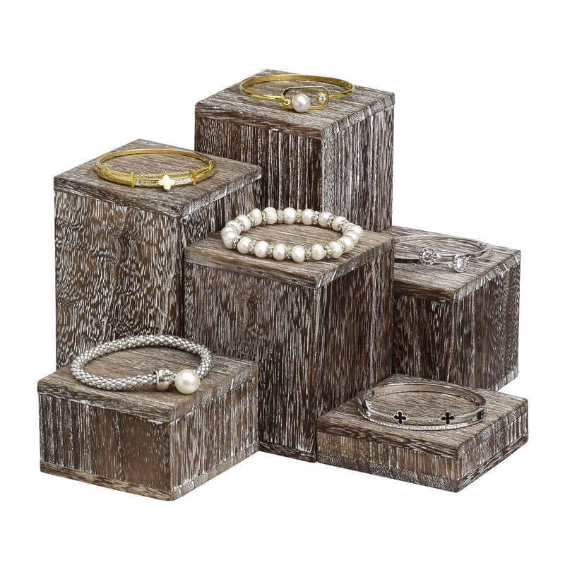 [Australia] - Mooca Wooden 6 Pcs Square Risers for Display Jewelry and Accessories Display Stand Wooden Display Risers, Wood Jewelry Risers Wood Figurine Display Risers, Coffee 