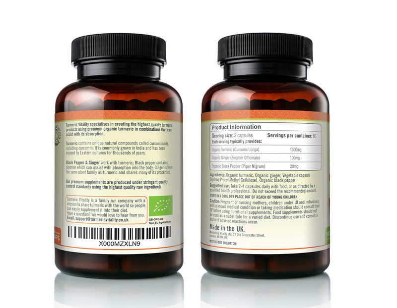 [Australia] - Organic Turmeric Curcumin Capsules 1420mg High Strength Serving with Black Pepper & Ginger for Maximum Absorption of Curcumin | 120 Veg Capsules - Certified Organic Supplement 