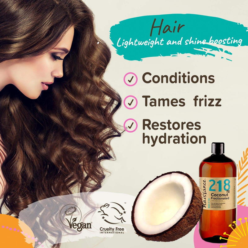 [Australia] - Naissance Liquid Fractionated Coconut Oil (No. 218) 1 Litre - 100% Pure Natural for Skin, Hair, Lip Gloss, Beauty, Recipes, Aromatherapy, Massage - Edible MCT Oil ‚Äì Cruelty Free, Vegan 