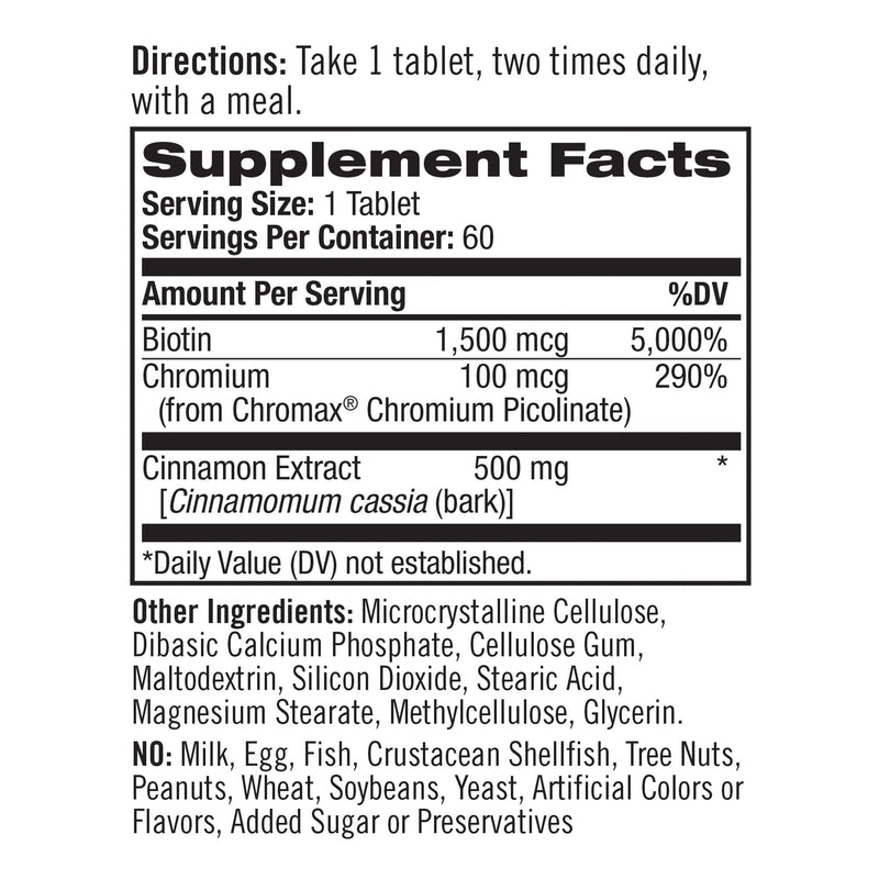 [Australia] - Natrol Cinnamon Chromium Biotin Tablets, 60 Count 60 Count (Pack of 1) 60 Tablets 