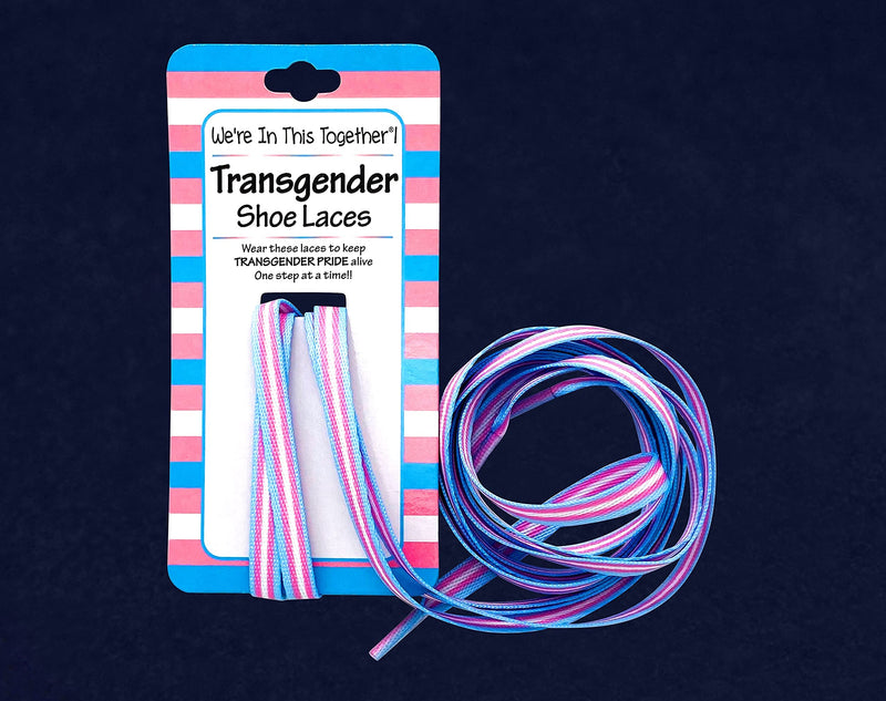 [Australia] - Transgender Flag Striped Shoelaces – For PRIDE Parades & Events. Fits boots, Sneakers & More! 1 Pair 
