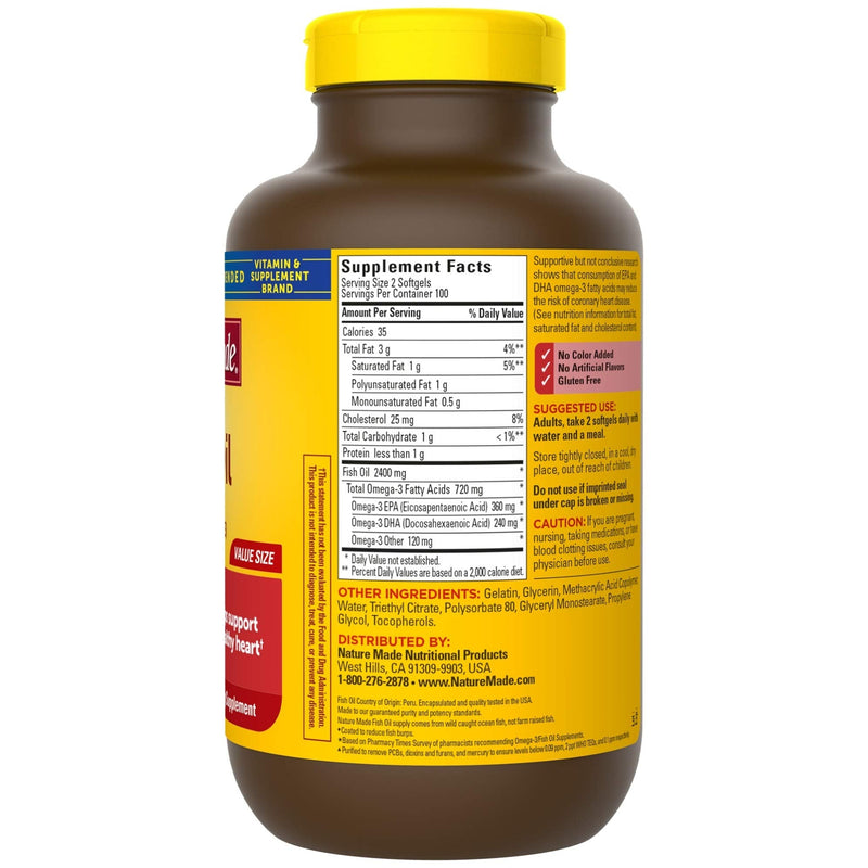 [Australia] - Nature Made Burp-Less Fish Oil 1200 mg, 200 Softgels, Fish Oil Omega 3 Supplement For Heart Health 200 Count (Pack of 1) 