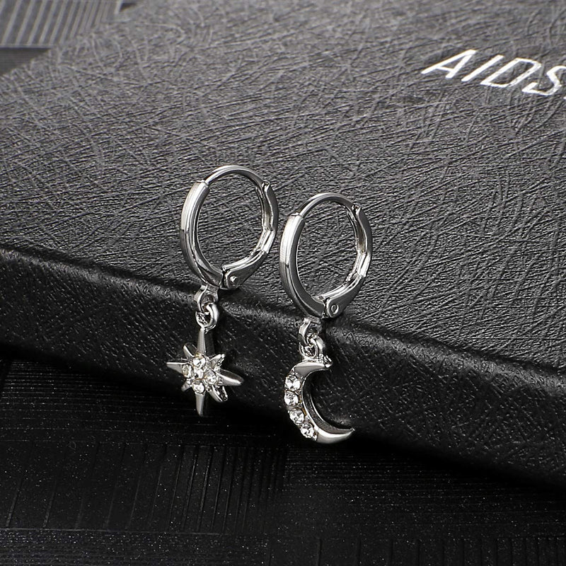 [Australia] - AIDSOTOU Small Butterfly Star Hoop Earrings Set for Women Girls Mini Huggie Hoop Earrings with Dangle Charms 8 Pairs Gold Silver 