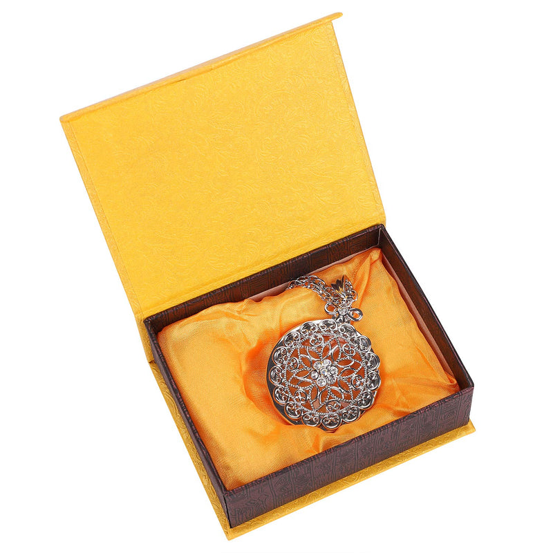 [Australia] - 5X Necklace Magnifier Magnifying Glass Flower Pendant Retro Magnifying Loupe Pocket Jewelry Magnifier Necklace Elegant Long Sweater Chain with Jewelry Box for Senior Reading (Silver-Sliding Top) Silver-sliding Top 