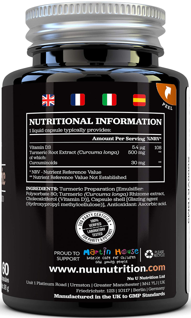 [Australia] - Turmeric Curcumin Capsules (Liquid) with Vitamin D | 185 More Bioavailability NovaSOL� Curcumin | High Strength Vegetarian Premium Liquid Turmeric Curcumin not Tablets Made in The UK 