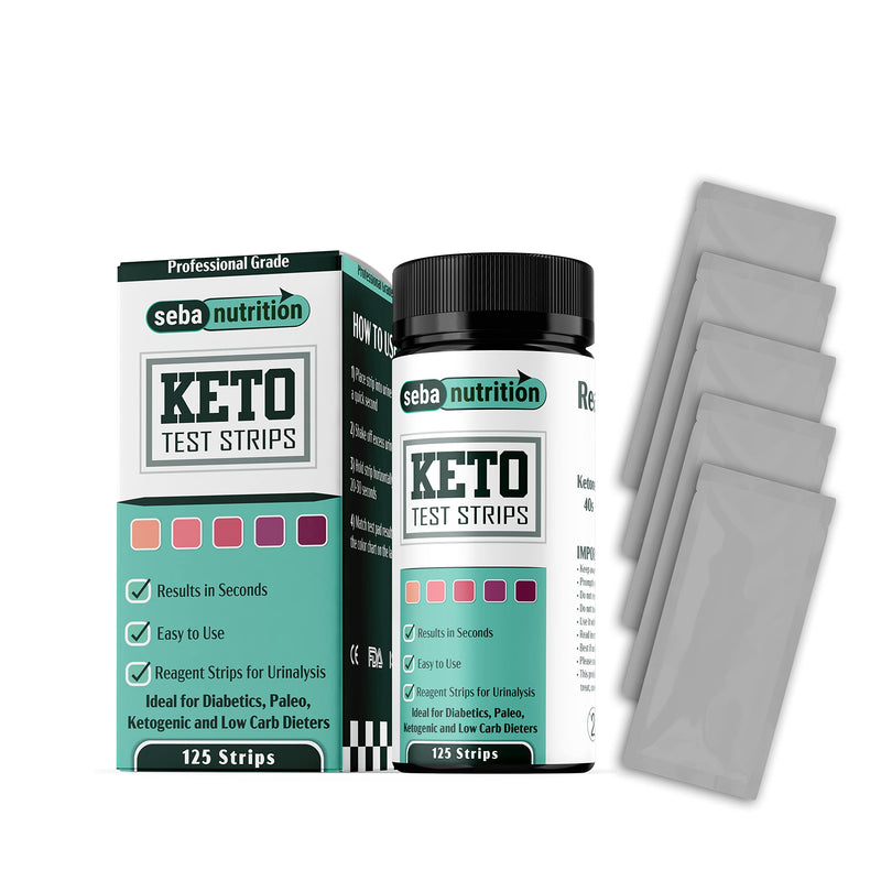 [Australia] - Seba Nutrition - Keto Urine Test Strips - 125 Urinalysis Test Sticks (5 X 25 Aluminum Sachets in a Bottle) - Design for Ketogenic and Low Carb Diets - Best for Accurate Meter Measurement of Ketones 