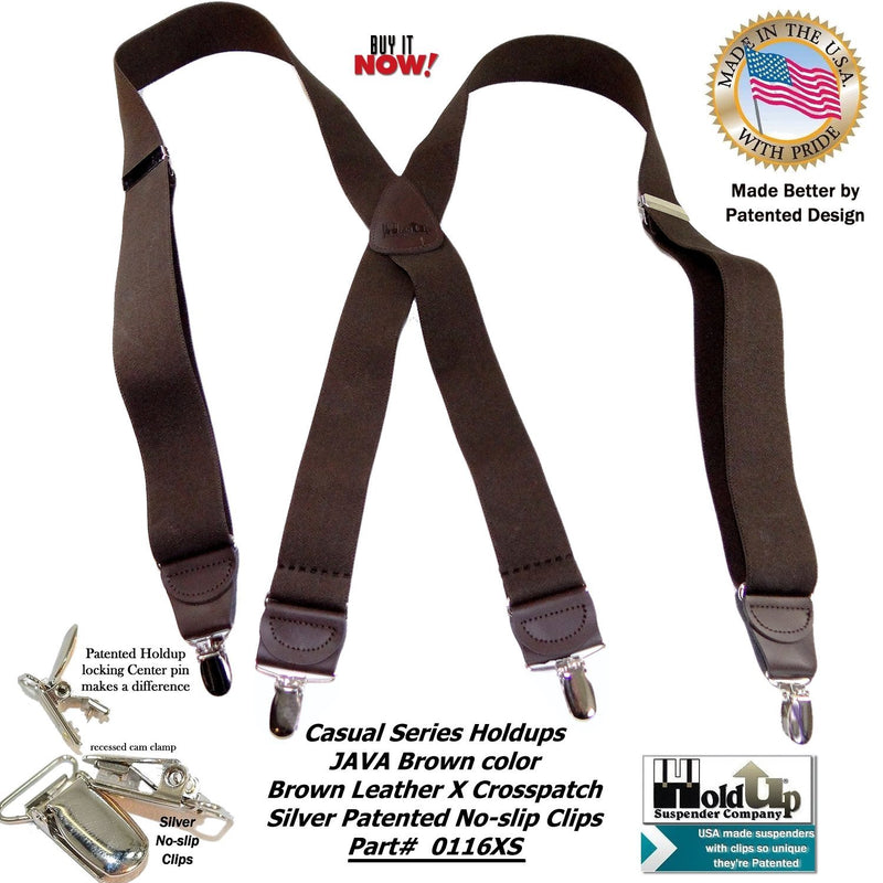 [Australia] - Hold-Up Dark Java Brown X-back Suspenders with Patented No-slip Silver Clips 