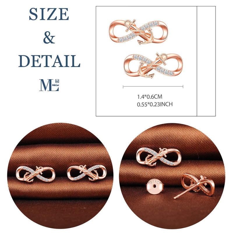 [Australia] - MicLee Woman's girl's Earrings, 925 Sterling silver anchor earrings, Mini infinity symbol earrings studs, Inlaid zircon, silver, rose gold, gold 