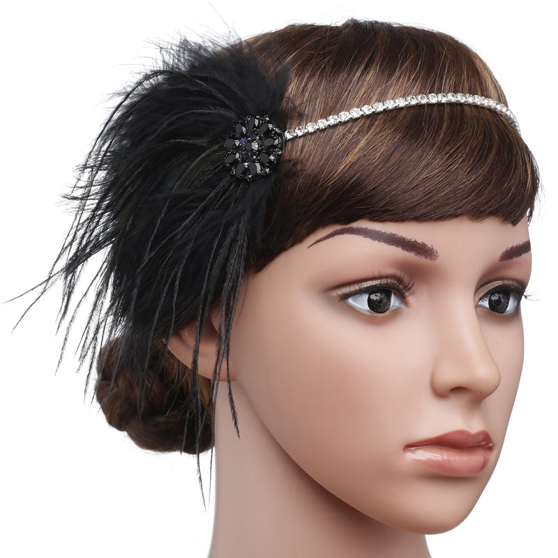 [Australia] - BABEYOND Vintage 1920s Flapper Headband Roaring 20s Great Gatsby Headpiece with Feather 1920s Flapper Gatsby Hair Accessories Black 