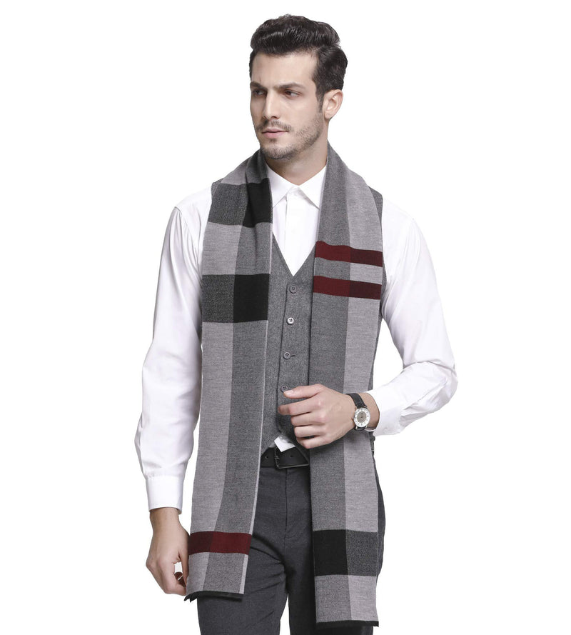 [Australia] - RIONA Winter Classical Cashmere Feel Warm Plaid Stripe Australian Wool Knitted Scarf with Gift Box 8107_blackgrey 