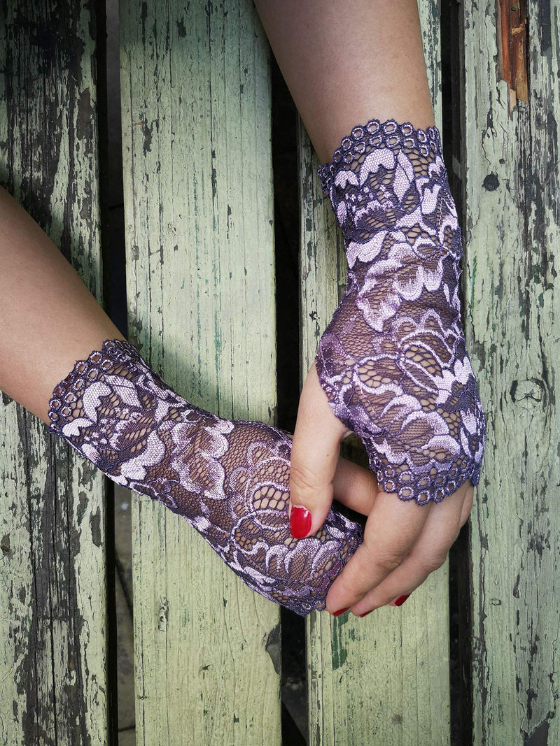 [Australia] - Women Lace Glove Fingerless Party Gloves S62 Purple 