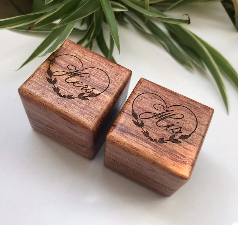 [Australia] - His and Hers Ring Holder – Handmade Wood Ring Box for Wedding Ceremony, Ring Boxes Small Engraved for Engagement/Proposal, Wood ring box for Women and Men (Heart 2PCs - Square) Heart 2PCs - Square 