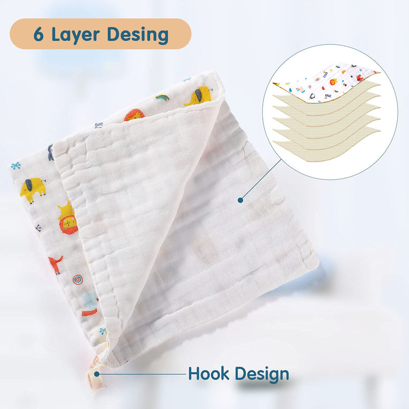 [Australia] - 10 Pieces Baby Burp Cloth 10 x 20 inches 6 Layer Soft Absorbent Muslin Newborn Towel for Baby Shower Machine Washable, for Sensitive Skin Baby (Animal Pattern) Animal Pattern 