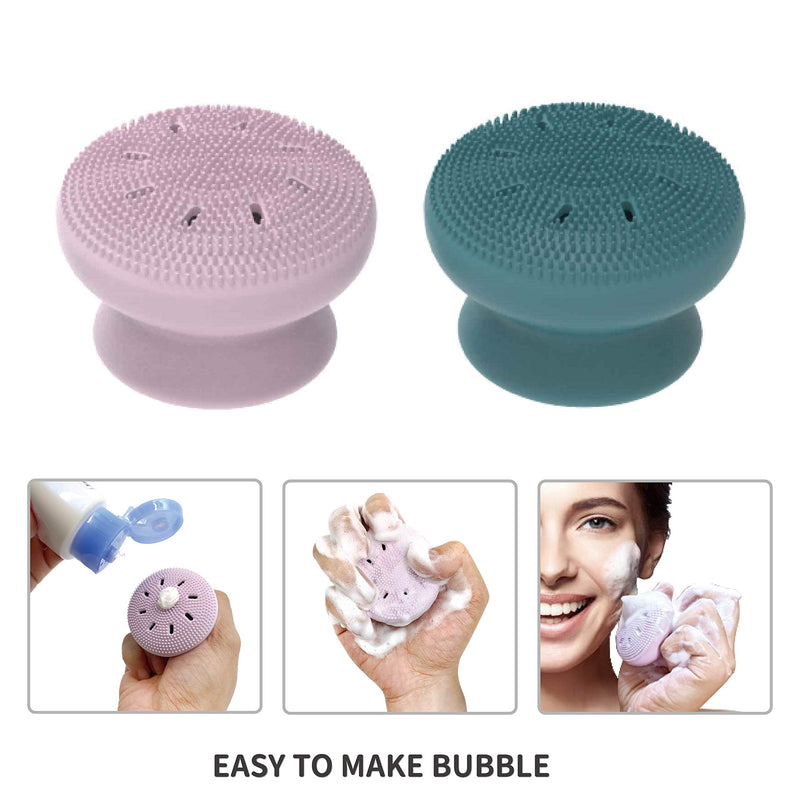 [Australia] - Silicone pore cleaning facial brush set (2pcs) | Exfoliating | Super Soft Bristle | Rich Bubble Foam | Skincare | Comfortable Face Cleaning | Purple & Green 