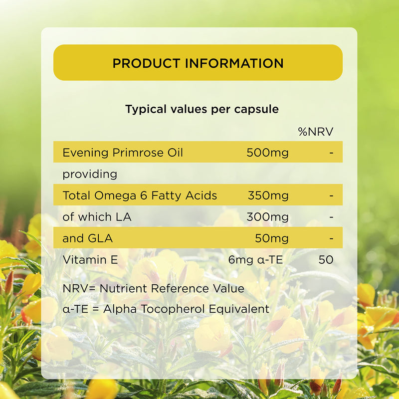 [Australia] - Healthspan Evening Primrose Oil 500mg (180 Capsules) | Omega 6 Fatty Acids | Women's Health | Added Vitamin E | Gamma Linolenic Acid & Linoleic Acid | Protects Cells from Oxidative Stress | Vegan 
