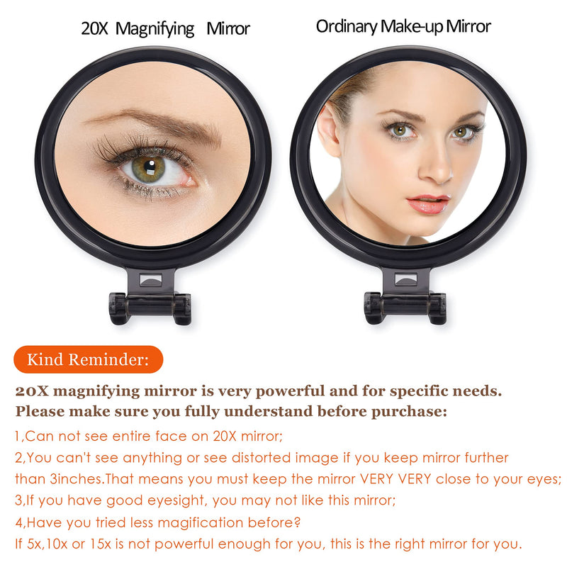 [Australia] - 20X Magnifying Mirror,6-Inch, Two Sided Hand Mirror, 20X/1X Magnification, Hand Mirrors with Handle, Use for Makeup Application, Tweezing, and Blackhead/Blemish Removal. Black 
