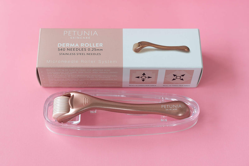 [Australia] - Rose Gold Derma Roller 0.25mm 540 Stainless Steel Needles Microdermabrasion Instrument For Face Includes Free Storage 