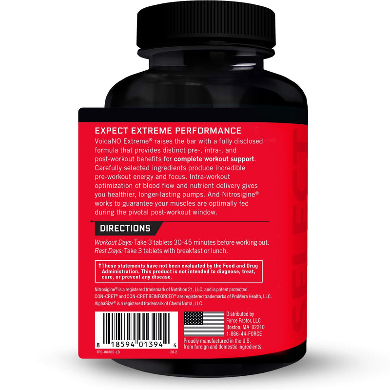 [Australia] - VolcaNO Extreme Pre Workout Nitric Oxide Booster Supplement for Men with Creatine, L-Citrulline, and Huperzine A for Better Muscle Pumps, Strength, Focus, Workout Performance, Force Factor, 90 Tablets 90 Count (Pack of 1) 