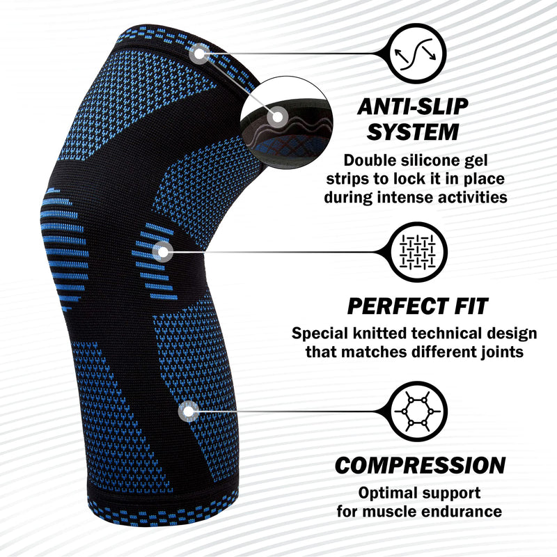[Australia] - POWERLIX Knee Compression Sleeve - Best Knee Brace for Knee Pain for Men & Women – Knee Support for Running, Basketball, Weightlifting, Gym, Workout, Sports Light Blue Large 