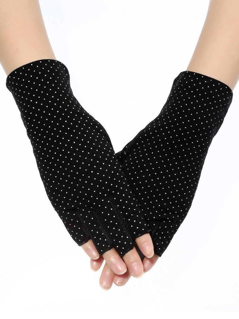 [Australia] - 2 Pairs Sunblock Fingerless Gloves Non-slip UV Protection Driving Gloves Summer Outdoor Gloves for Women and Girls Black and Khaki 