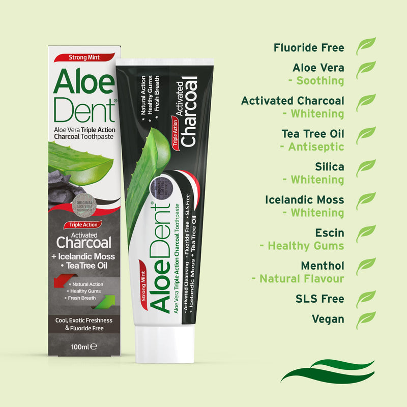 [Australia] - AloeDent, Charcoal Toothpaste Fluoride Free, Natural Action, Vegan, Cruelty Free , SLS Free, Whitening, Healthy Gums , 100ml 