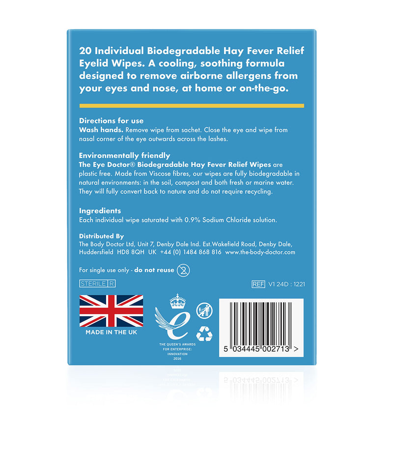 [Australia] - The Eye Doctor Hay Fever Relief Eyelid Wipes - 20x Single Use Eye Wipes for Allergy & Hayfever - Inflammation, Watery Itchy Eyes,White 20 Wipes Allergy Wipes 