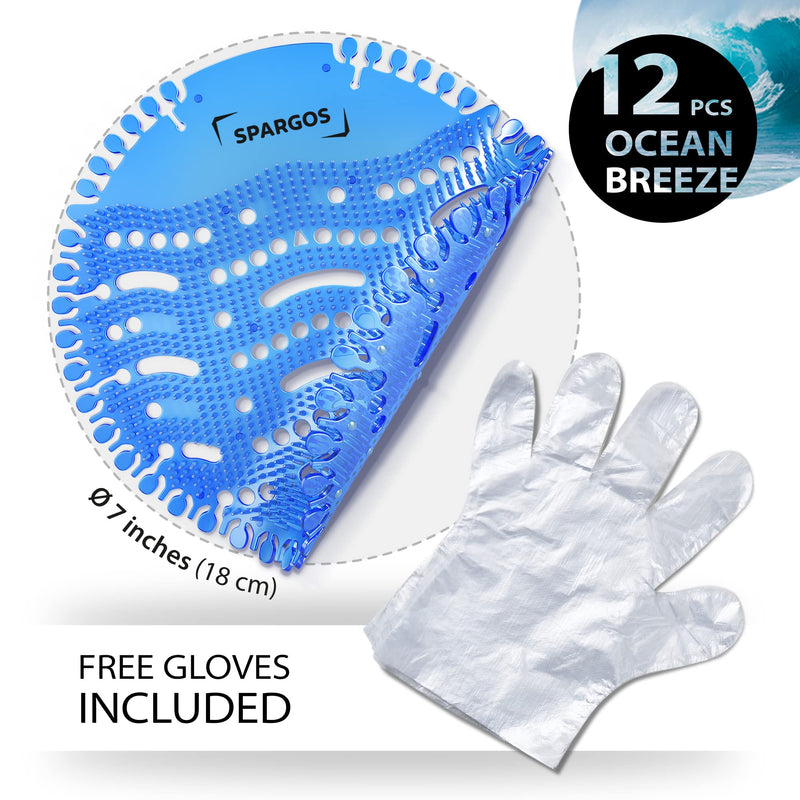 [Australia] - Urinal Screen Deodorizer Mats (12 Pack) Anti-Splash Toilet Smell Refresher protection for Bathroom Office Stadiums Schools with Free Gloves - 12pcs Blue Ocean Breeze 