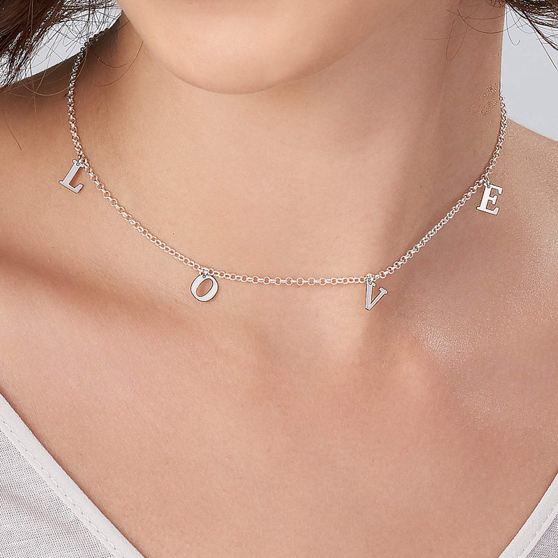 [Australia] - MyNameNecklace Personalized Choker Necklace Hanging Name Initial Letters-Custom Made Christmas Jewelry Gift Silver 925-LOVE 