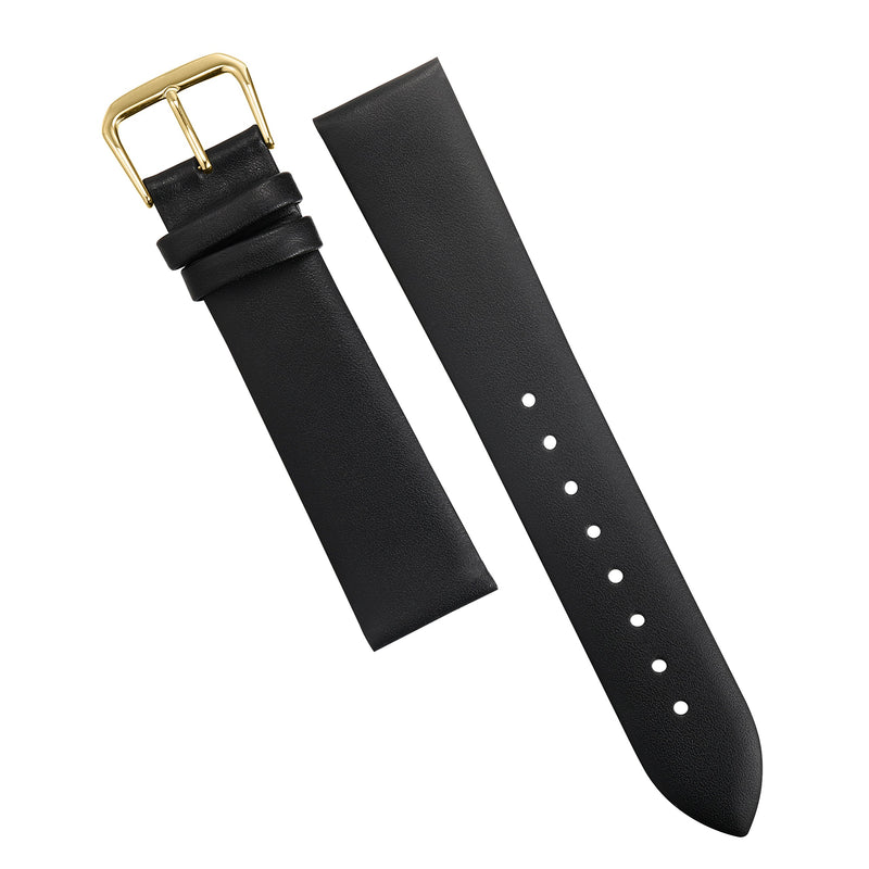 [Australia] - Classical Thin Leather Watch Bands for Ladies,EACHE Genuine Leather Watch Straps for Women & Mens 12mm 14mm 16mm 18mm 20mm More Colors Black-Gold Buckle 