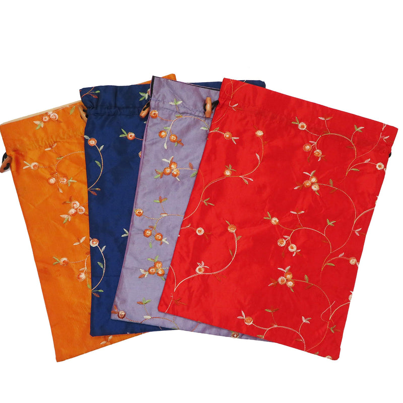 [Australia] - DODOGA 4pcs Embroidered Silk Flower Design Jacquard Travel Bag, Lingerie Bags Underwear Bags Laundry Bags Shoe Bags for Travel Storage for Men Women Washable Cloth Shoe Bags 4 Colors（1） 