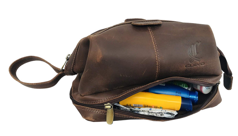 [Australia] - Leather Unisex Toiletry Bag Travel Dopp Kit Grooming and Shaving Kit ~ for Men Women (brown) 