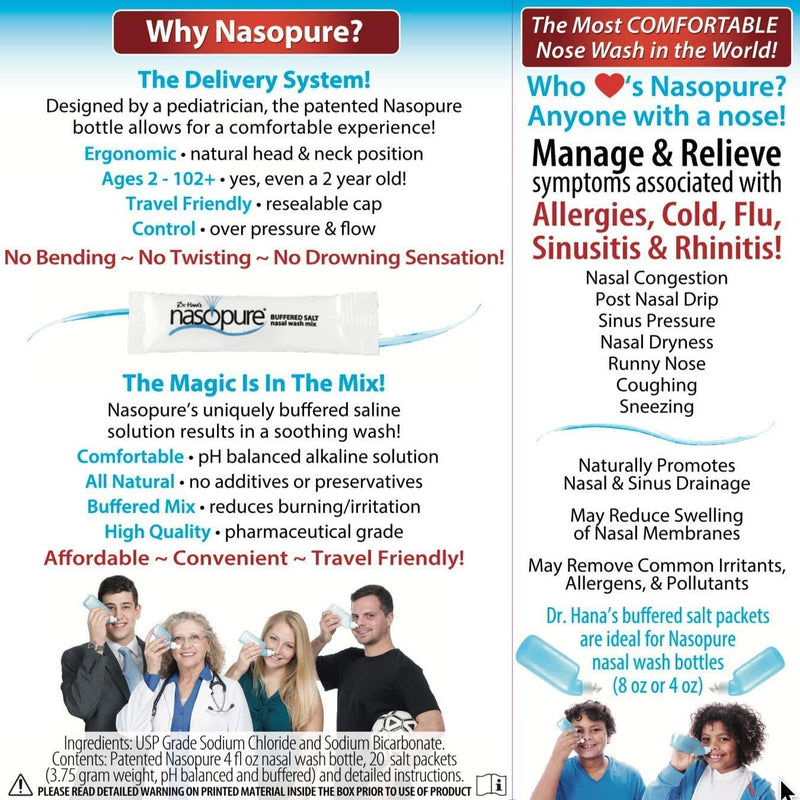 [Australia] - DR HANA'S NASOPURE The Nicer Neti Potâ€  | Personal Refill Kit | 20 Buffered Salt Packets | Allergy and Congestion Relief Nasal Wash 