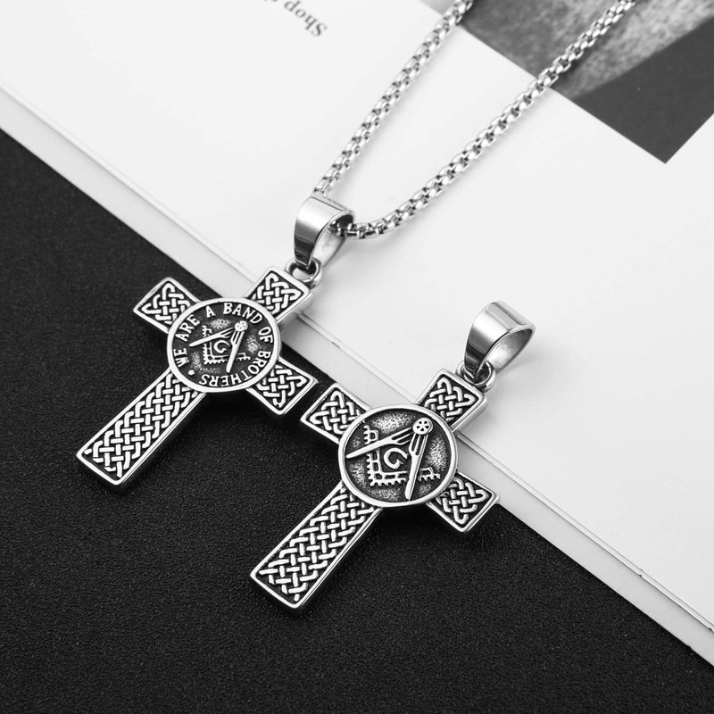 [Australia] - AsAlways Stainless Steel Freemason Symbol Masonic Eternal Celtic Cross Irish Knot Pendant Necklace, 22+2"Link Chain, 