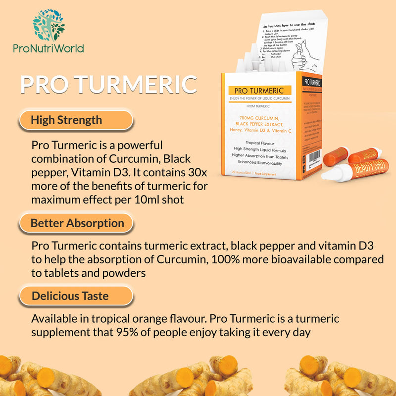 [Australia] - Pro Turmeric Shots and Black Pepper Vitamin C & D Supplement, 700mg Liquid Turmeric with Active Curcumin for Joint Pain Relief, Inflammation, and Immunity, 20 Shots per Box 