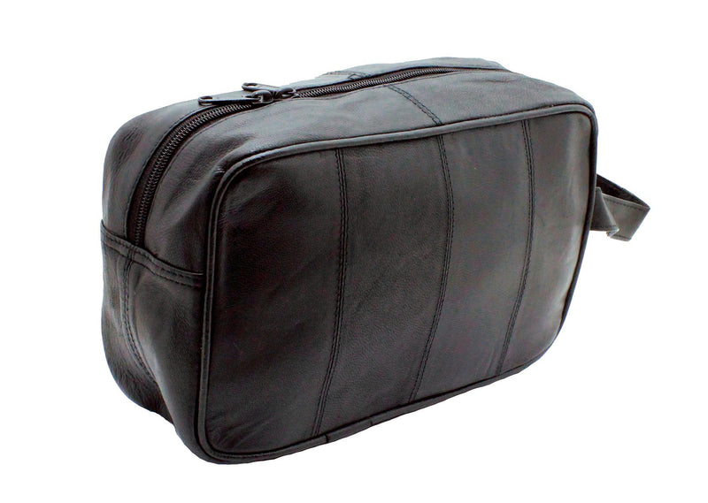 [Australia] - RAS WALLETS Men's Genuine Leather Travel Wash Gym Toiletry Bag Length 25cm x Height 16cm x Depth 14.5cm (Approx.) Black 