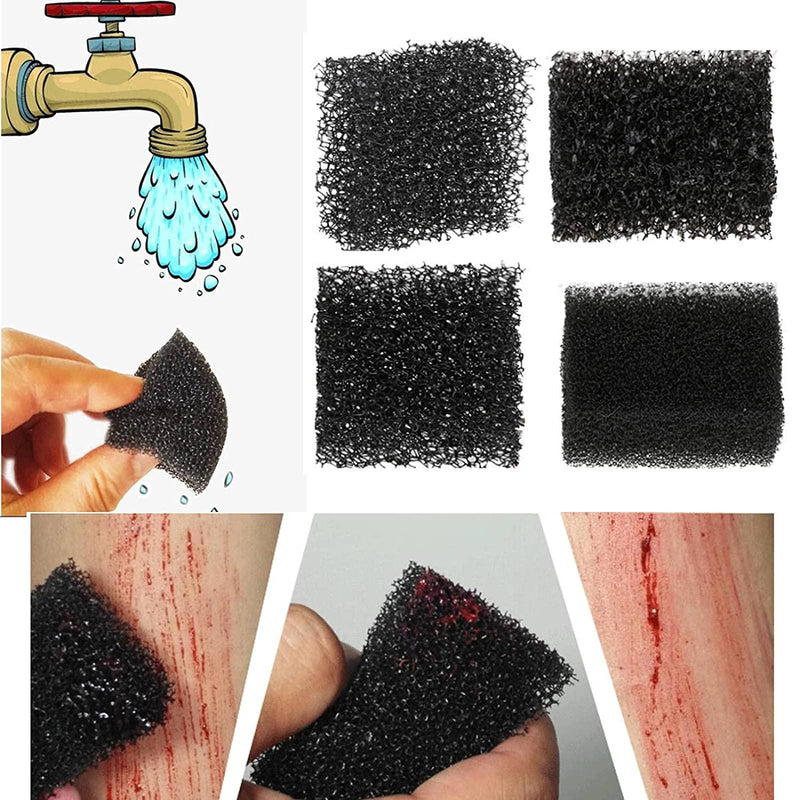 [Australia] - 4 Pieces Stipple Sponges Halloween Makeup Xmas Scar Stubble Wound Cosplay Art Shaping Chic Effects, Different Size of The Hole, Black 