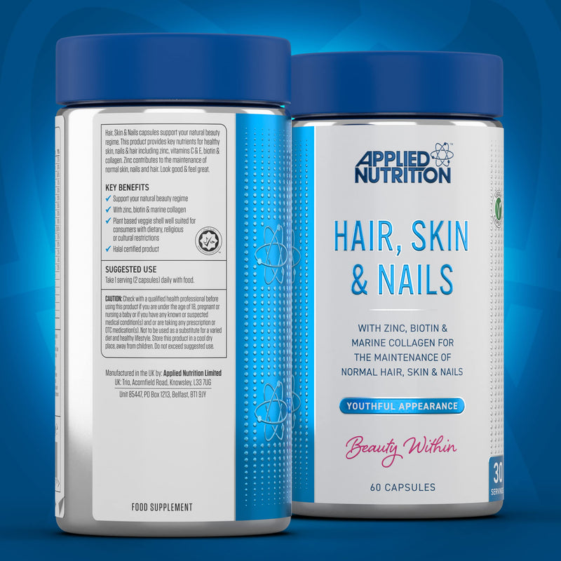 [Australia] - Applied Nutrition Hair, Skin, Nails - Biotin & Marine Collagen for Healthy Hair Growth, Skin & Nails Supplement with 10000 mcg Biotin (60 Capsules - 30 Servings) 