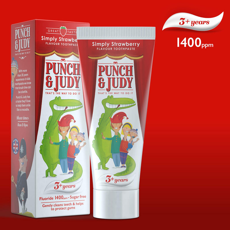 [Australia] - Punch & Judy - Simply Strawberry Flavour Toothpaste, Fluoride 1,400 ppm, 3+ Years, Sugar Free, 50ml 79 g (Pack of 1) 