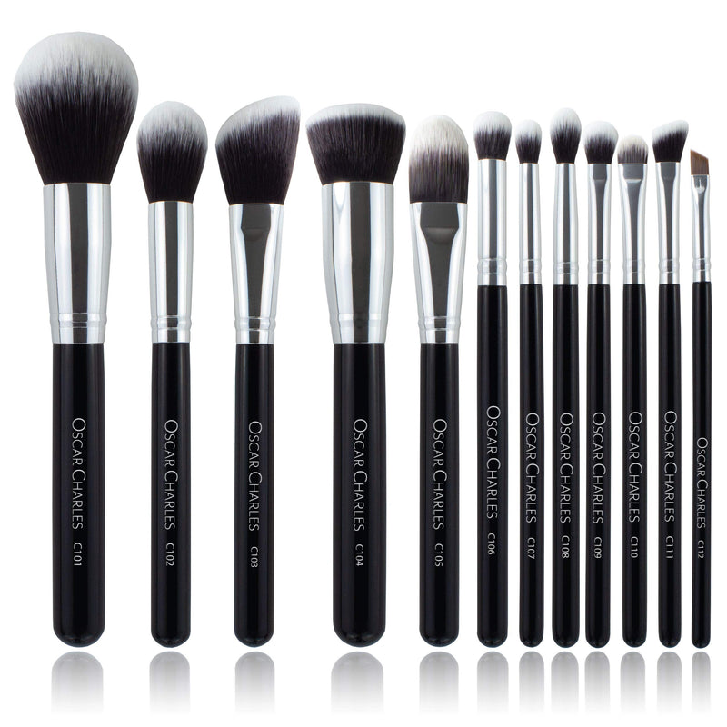 [Australia] - Oscar Charles 12-Piece Professional Makeup Brush Set - Silver 