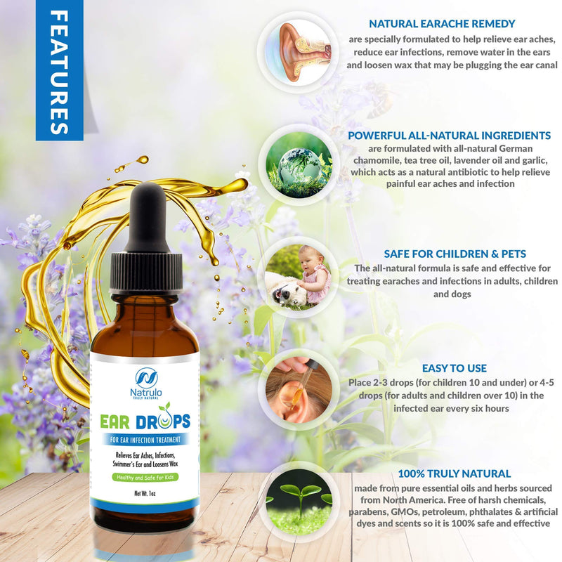 [Australia] - Natrulo Natural Ear Drops for Ear Infection Treatment - Homeopathic, Herbal Eardrops for Adults, Children & Pets - Relieves Ear Aches, Infections, Swimmer's Ear, Loosens Wax - Kids Safe, Made in USA 