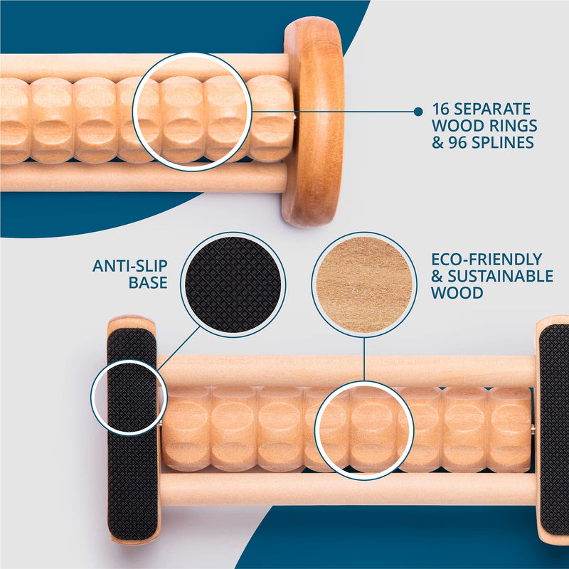 [Australia] - TheraFlow Foot Massage Roller - Plantar Fasciitis & Stress Relief, Reflexology Massager for Diabetic Neuropathy - Relieves Pain Through Acupressure, Relaxation Gift for Women - Dual, Wooden Small - S 