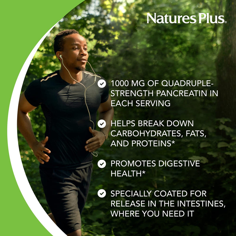 [Australia] - NaturesPlus Pancreatin - 1000 mg , 60 Tablets - Natural Digestive Enzyme Supplement for Gastrointestinal Support - Contains Amylase , Protease & Lipase - Gluten-Free - 60 Servings 