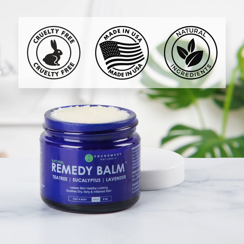[Australia] - Remedy Tea Tree Oil Balm - Cream for Athletes Foot, Jock Itch, Ringworm, Eczema, Nail Issues, Rash, Skin Irritation - Ointment for Dry, Itchy Skin - Foot & Body Balm with Lavender & Eucalyptus - 2 Oz 