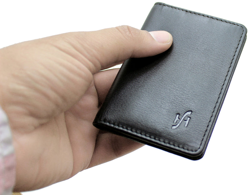 [Australia] - STARHIDE Men's Ultra Slim Leather RFID BLOCKING Credit Card Holder Wallet Mini Card Case Black #120 
