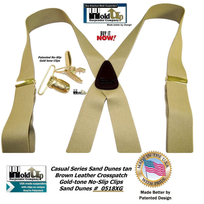 [Australia] - Holdup Casual Series Sand Dunes Tan 1 1/2" wide X-back Suspenders with Patented Gold-tone No-slip Clips 