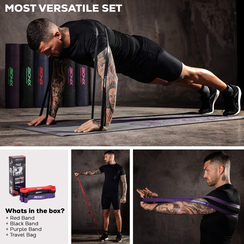 [Australia] - Bionix Resistance Bands Set - 3pcs Exercise Band For Men and Women Pull UP Assistance Heavy Elastic Rubber Long Loop Arm Legs Glutes Fitness Gym Workout 