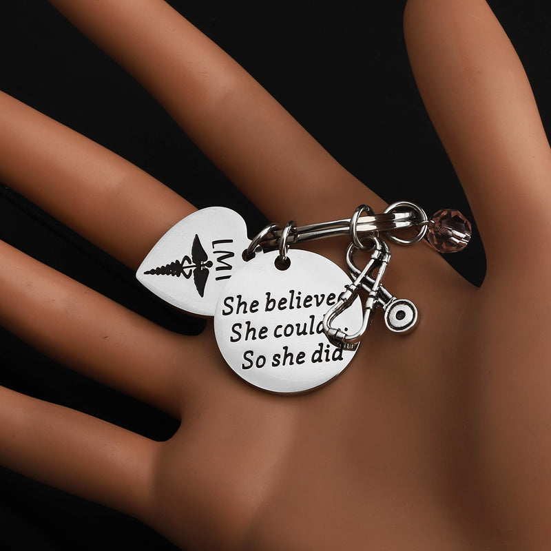 [Australia] - TIIMG LMT Gift Licensed Massage Therapist Graduation Jewelry Gifts She Believed She Could So She Did LMT Medical Caduceus Symbol Keychain She Believed LMT 