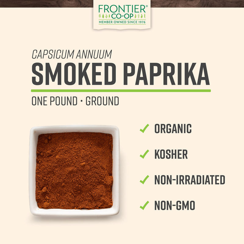 [Australia] - Frontier Co-op Paprika, Smoked Ground, Certified Organic, Kosher, Non-irradiated | 1 lb. Bulk Bag | Capsicum annuum 16 Ounce 