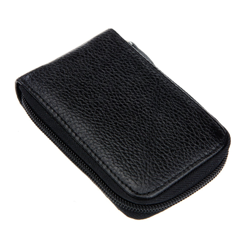 [Australia] - DKER Genuine Leather Mini Credit Card Case Organizer Compact Wallet with ID Window Black 