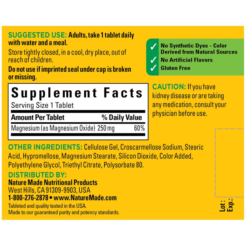 [Australia] - Nature Made Magnesium Oxide 250 mg Tablets, 100 Count for Nutrition Support 